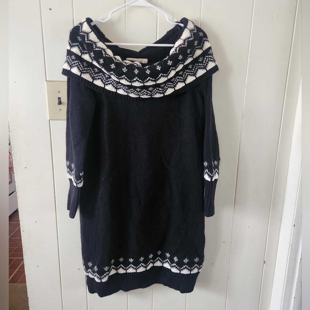 NWT LOFT Navy and White Cowl Neck Sweater Dress Size L